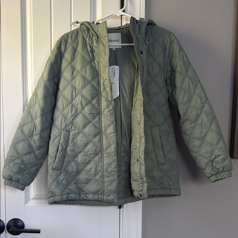 Madewell Green Puffer Jacket with Diamond Quilting